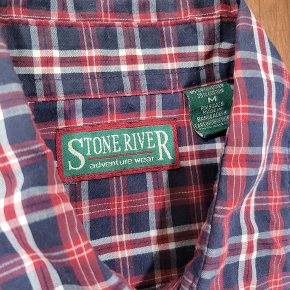 Stone River Pearl Snap Western Short Sleeve Shirt Blue Red Plaid Medium - Picture 3 of 5